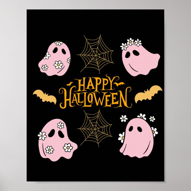 Poster Joyeux Halloween Pink Ghosts Wall Art (Devant)