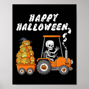 Poster Joyeux Halloween Skeleton équitation Tracteur Garç