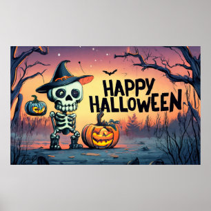 Poster Joyeux Halloween ! Squelette mignon
