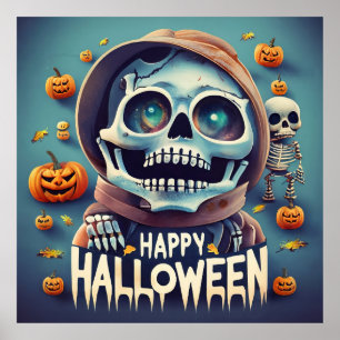 Poster Joyeux Halloween ! Squelette mignon