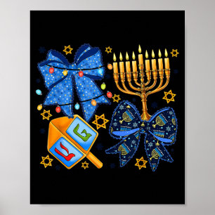 Poster Joyeux Hanukkah Arc Menorah Dreidel Femmes Juives