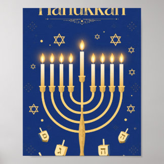 Poster Joyeux Hanukkah — Festival de la Ménorah Dorée Art