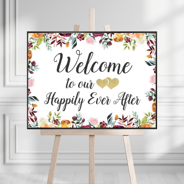 Poster Joyeux Jour après Rustic Automne Floral Mariage (Créateur téléchargé)