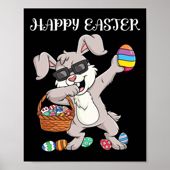 Poster Joyeux Jour de Pâques Dabbing OEufs de lapin Enfan (Devant)