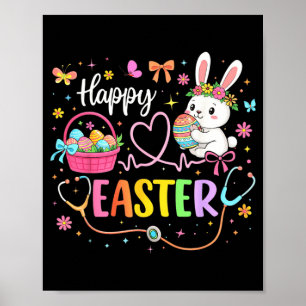 Poster Joyeux jour de Pâques Lapin infirmière Oreilles Œu