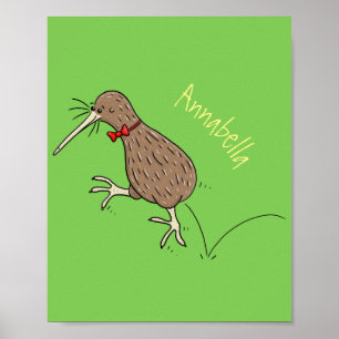 Poster Joyeux kiwi de saut avec dessin de cravate arc