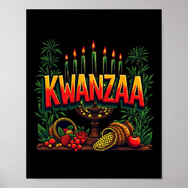 Poster Joyeux Kwanzaa Mens Noël Afro-américain Happy K (Devant)