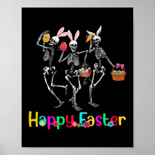 Poster Joyeux lapin de Pâques Danser crâne OEuf de Pâques