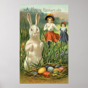 Poster Joyeux lapin de Pâques Vintage et enfants