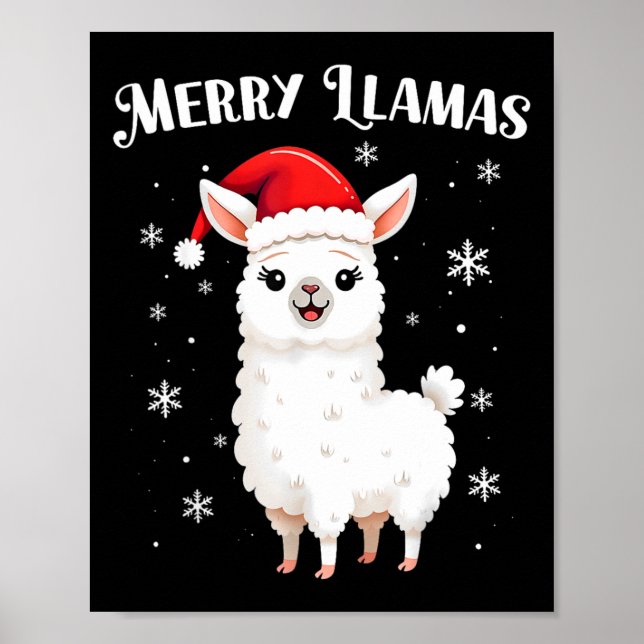 Poster Joyeux Llamas Drôle Noël Llama Vacances Animales (Devant)