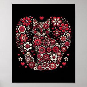 Poster Joyeux Meowentine's Day Floral Chat Valentine Roma