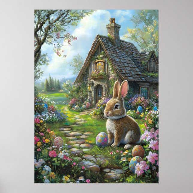 Poster Joyeux Mur de lapin de Pâques (Devant)
