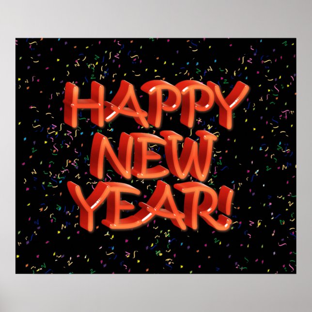 Poster Joyeux New Year Glassy Red Text (Devant)