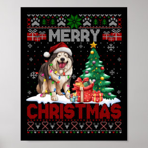 Poster Joyeux Noël Alaskan Malamute Amoureux des chiens U