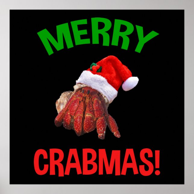 Poster Joyeux Noël ! Amusant de crabe ermite de Noël (Devant)