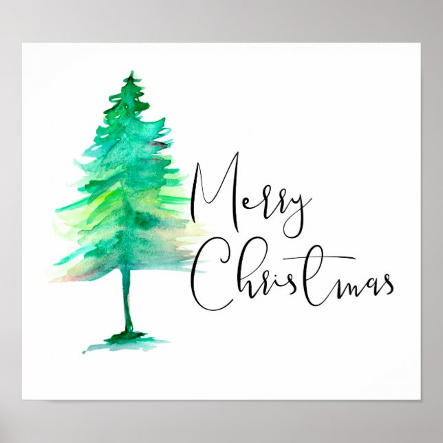Poster Joyeux Noël, Aquarelle Pinetree, Script (Devant)