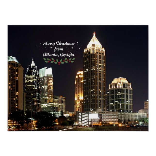 Poster Joyeux Noël, Atlanta, Georgia Skyline (Devant)