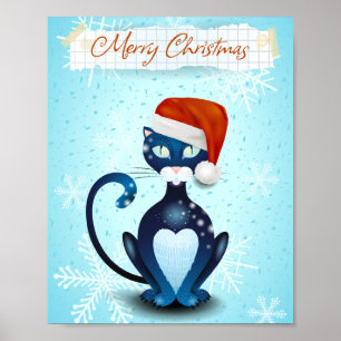 Poster Joyeux Noël avec chat noir avec Casquette Père N