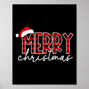 Poster Joyeux Noël Buffalo Red Plaid Santa Hat Xmas P