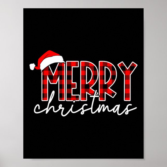 Poster Joyeux Noël Buffalo Red Plaid Santa Hat Xmas P (Devant)