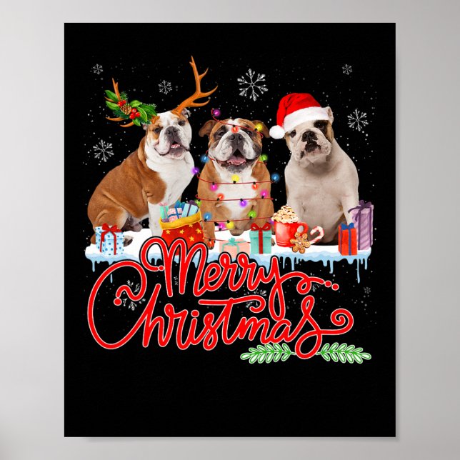 Poster Joyeux Noël Bulldog Lover Père Noël Reindeer Light (Devant)