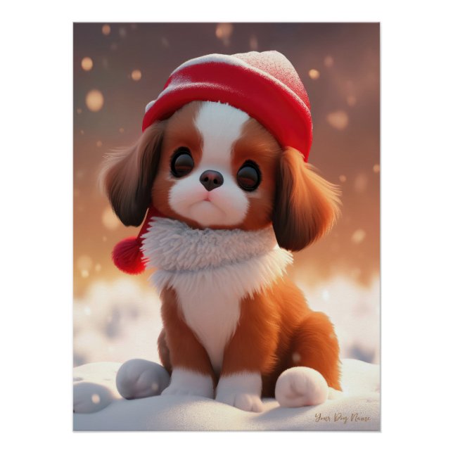 Poster Joyeux Noël, Cavalier King Charles Spaniel Dog (Devant)