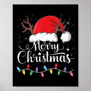 Poster Joyeux Noël Chapeau Rouge de Père Noël Renne Noël