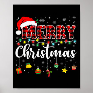 Poster Joyeux Noël Chapeau Rouge de Père Noël Renne Xmas