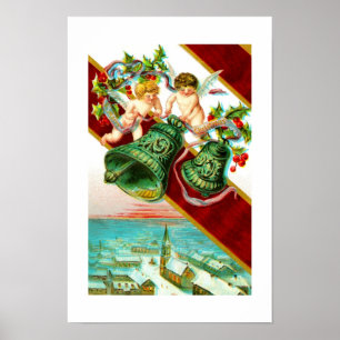 Poster Joyeux Noël, chérubins et cloches