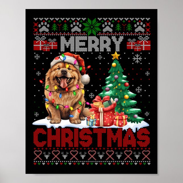Poster Joyeux Noël Chow Chow Amoureux des chiens Famille  (Devant)