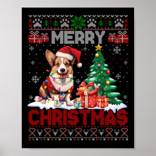 Poster Joyeux Noël Corgi Amoureux de les chiens Famille V
