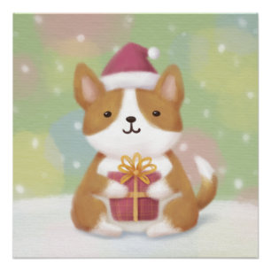 Poster Joyeux Noël : Corgi Illustration Art