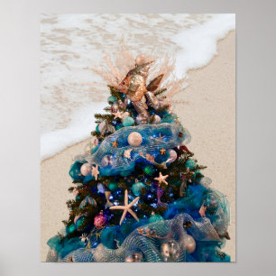 Poster Joyeux Noël côtier Plage tropicale Holiday Tree