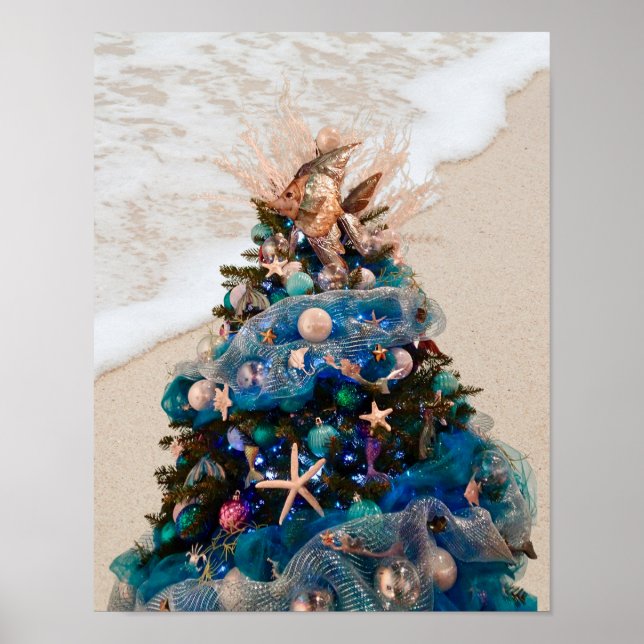 Poster Joyeux Noël côtier Plage tropicale Holiday Tree (Devant)
