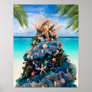 Poster Joyeux Noël côtier Plage tropicale Holiday Tree