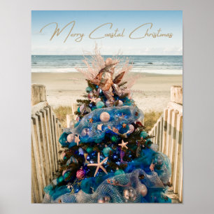 Poster Joyeux Noël côtier Plage tropicale Holiday Tree