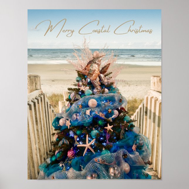 Poster Joyeux Noël côtier Plage tropicale Holiday Tree (Devant)