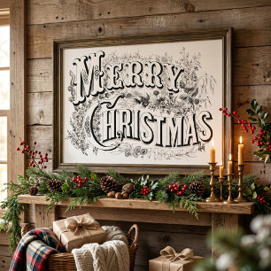 Poster Joyeux Noël, Currier & Ives vintage (reprod)