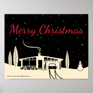 Poster Joyeux Noël de la moitié du siècle Snowscene-Noir
