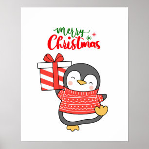 Poster Joyeux Noël de Pingouin mignon