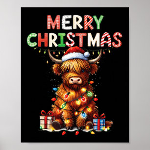 Poster Joyeux Noël Écossais Highland Vache ferme de Noël 