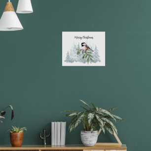 Poster Joyeux Noël Épicéa d'hiver Mésange