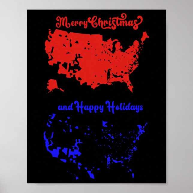 Poster Joyeux Noël Et Joyeuses Fêtes Carte Usa Festive (Devant)