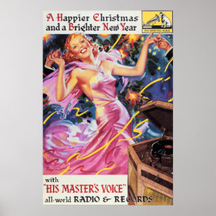Poster Joyeux Noël et Nouvel An Victor RCA Old Advert
