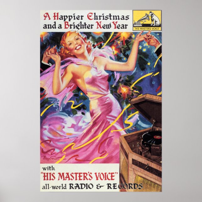 Poster Joyeux Noël et Nouvel An Victor RCA Old Advert (Devant)