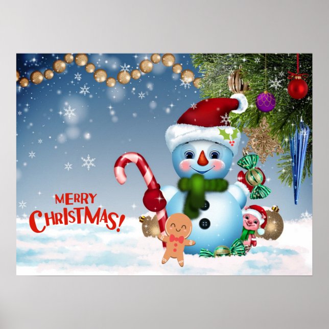 Poster Joyeux Noël Festif mignon Snowman Holiday (Devant)