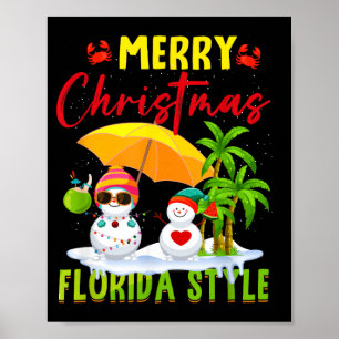 Poster Joyeux Noël Floride Style Bonhomme de Neige Été
