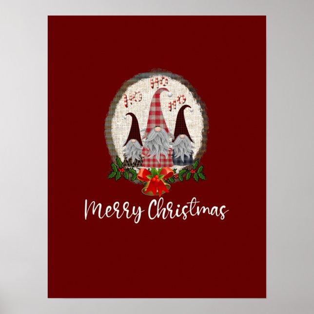 Poster Joyeux Noël Gnomes Rouge, Rustique, Plaid, Branché (Devant)