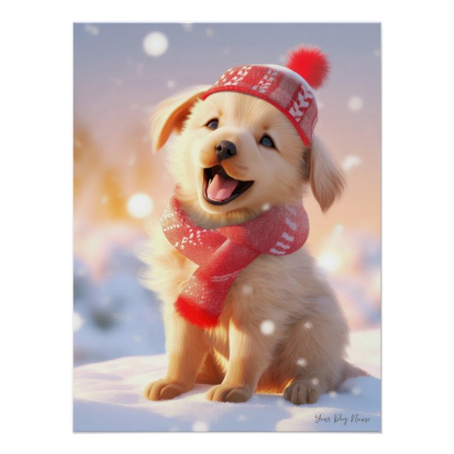 Poster Joyeux Noël, Golden Retriever Dog 01 - Happy C (Devant)