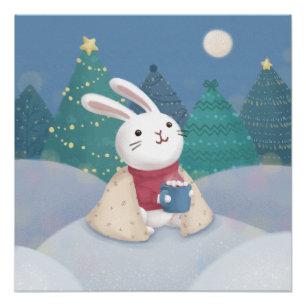 Poster Joyeux Noël : Illustration de lapin